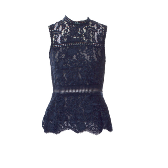 Sea New York Tops - NWT Sea New York Navy Crochet Lace Peplum Top Sz 2 XS